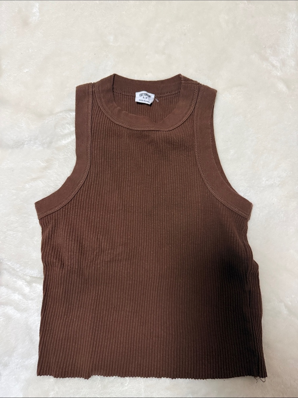 Cotton On Ribbed Crop Tank Top - Chocolate Brown
